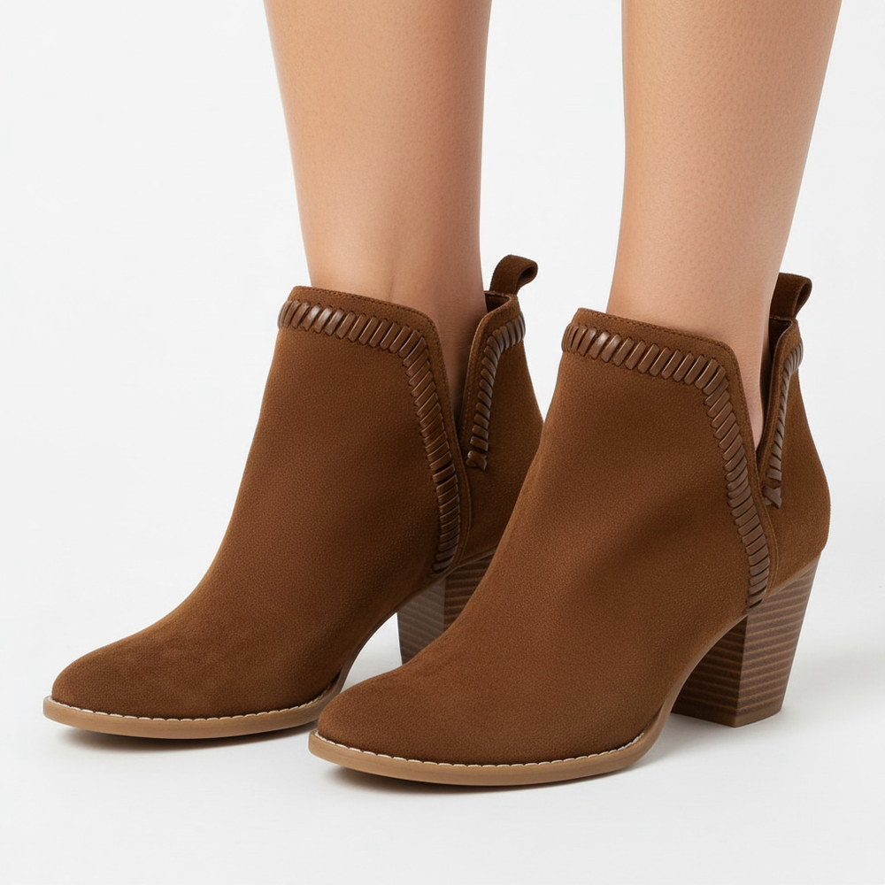 DV8 Dolce Vita Women’s Jace Dune Suede Zipper Ankle Bootie Block Heel Braided